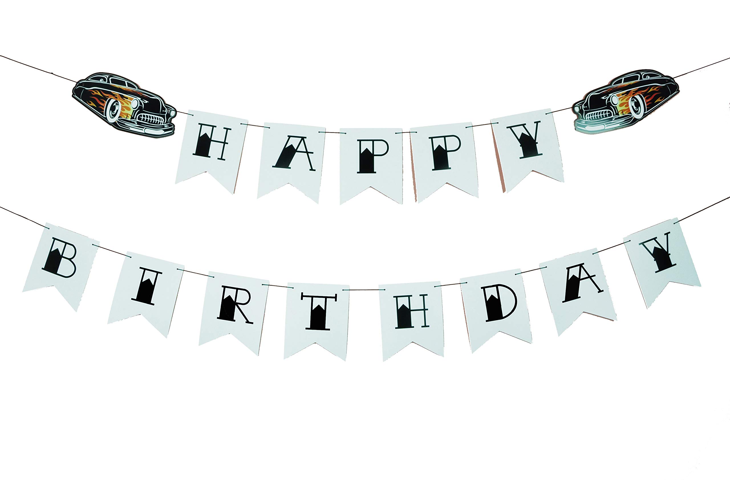Vintage 1950s Classic Car Happy Birthday Banner - Retro Car Themed Party Decorations - Old School Car Party Supplies for Birthday Celebrations, Baby Showers & Themed Events