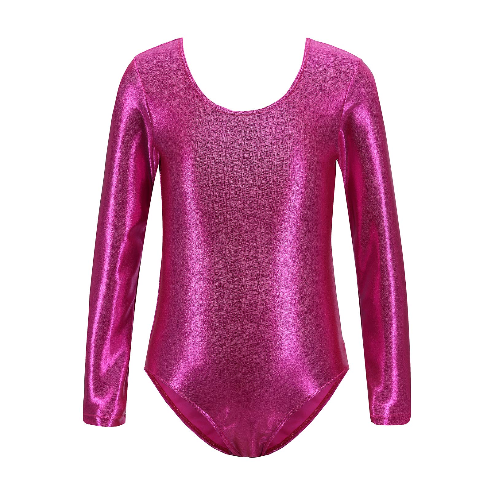 Viriber Girls Long Sleeve Shiny Metallic Gymnastics Leotard - Spandex Ballet Dance Suit for Performances & Competitions