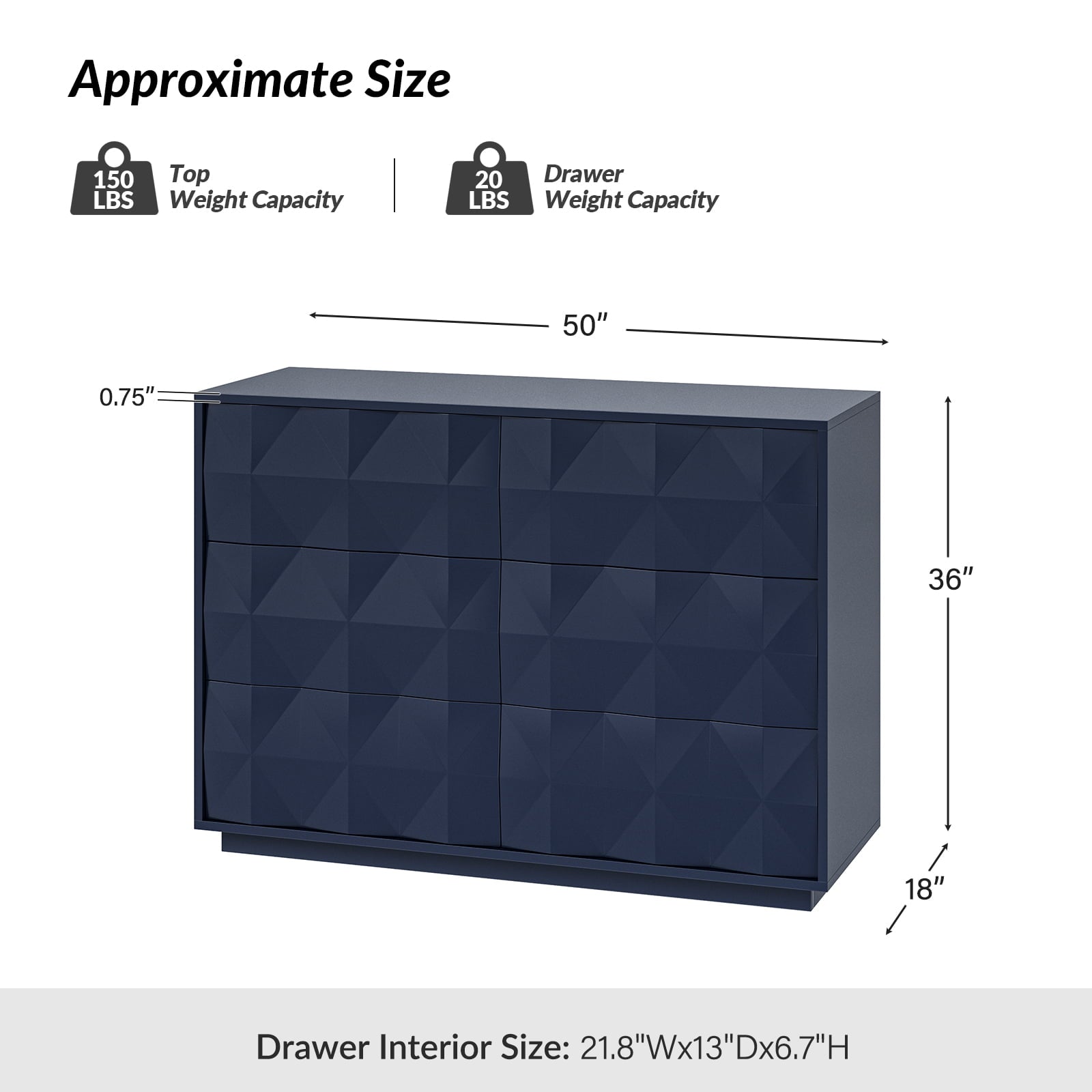 Modern 6-Drawer Dresser with Geometric Design - 50