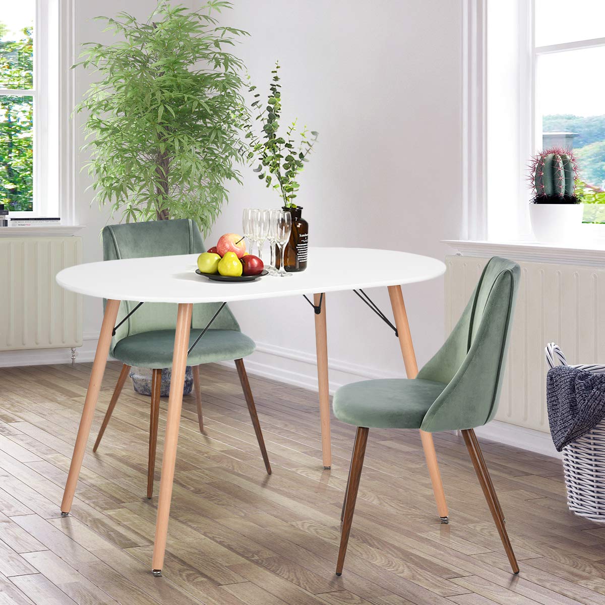 Luxury Velvet Dining Chairs Set of 2 - Modern Upholstered Kitchen Side Chairs with Soft Cushion & Sturdy Metal Legs for Home, Restaurant - Elegant Accent Chairs (Cactus Green) - Perfect for Dining Rooms, Kitchens, Cafés and Small Spaces