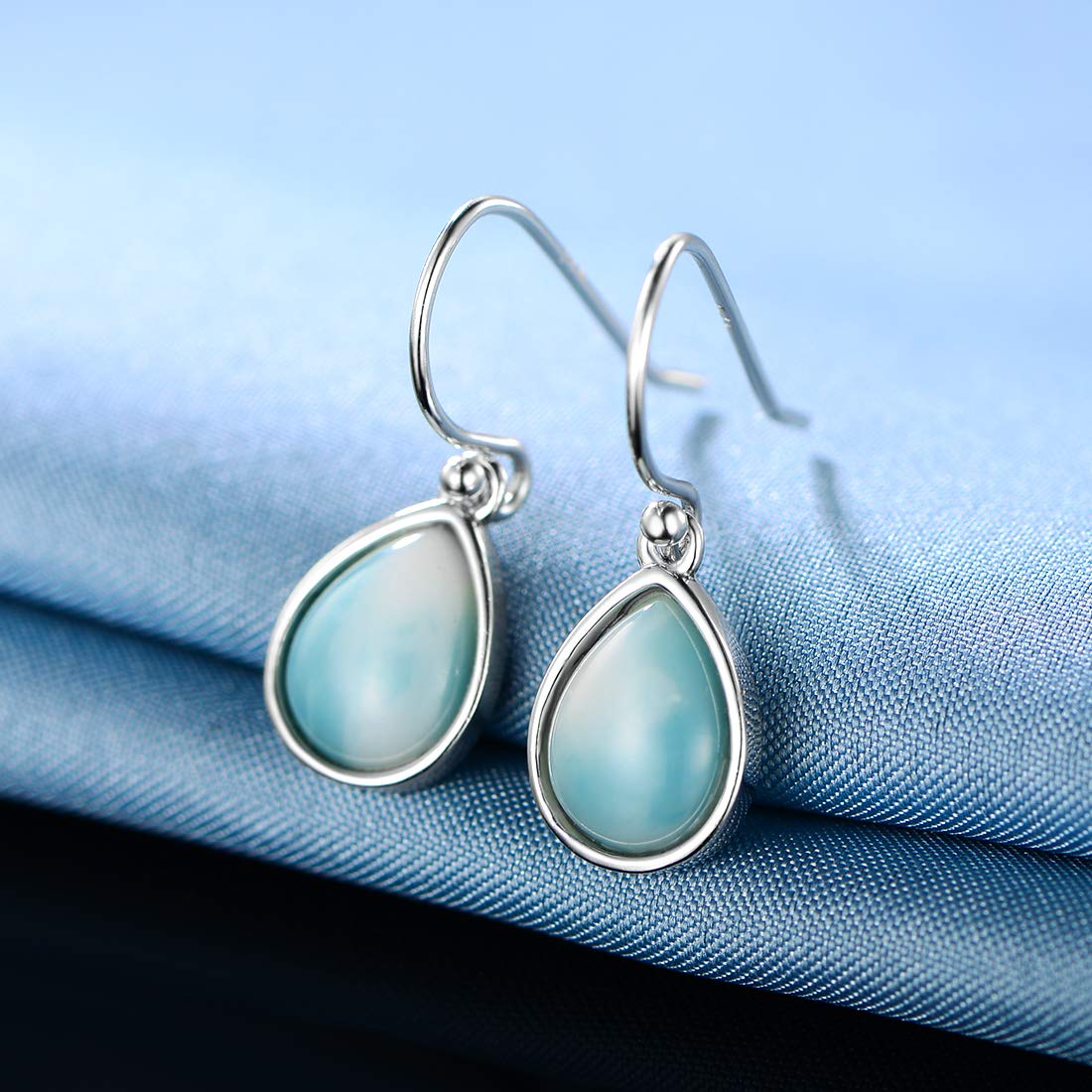 925 Sterling Silver Larimar Dangle Earrings for Women | Natural Gemstone Drop Earrings | Perfect for Beach Vacations, Weddings & Boho Fashion