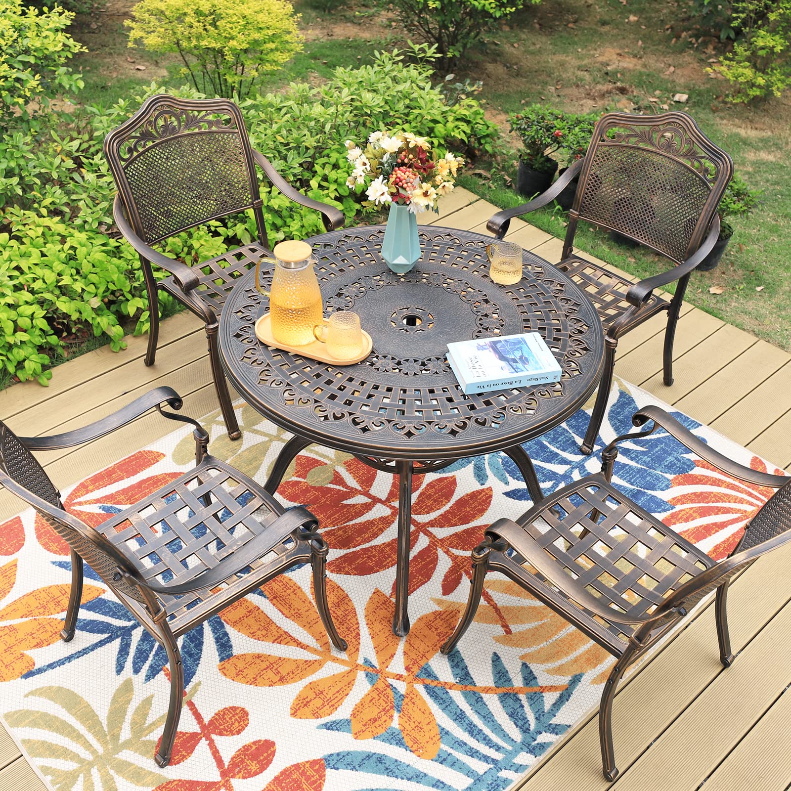 Premium Bronze Round Cast Aluminum Patio Dining Table - 39
