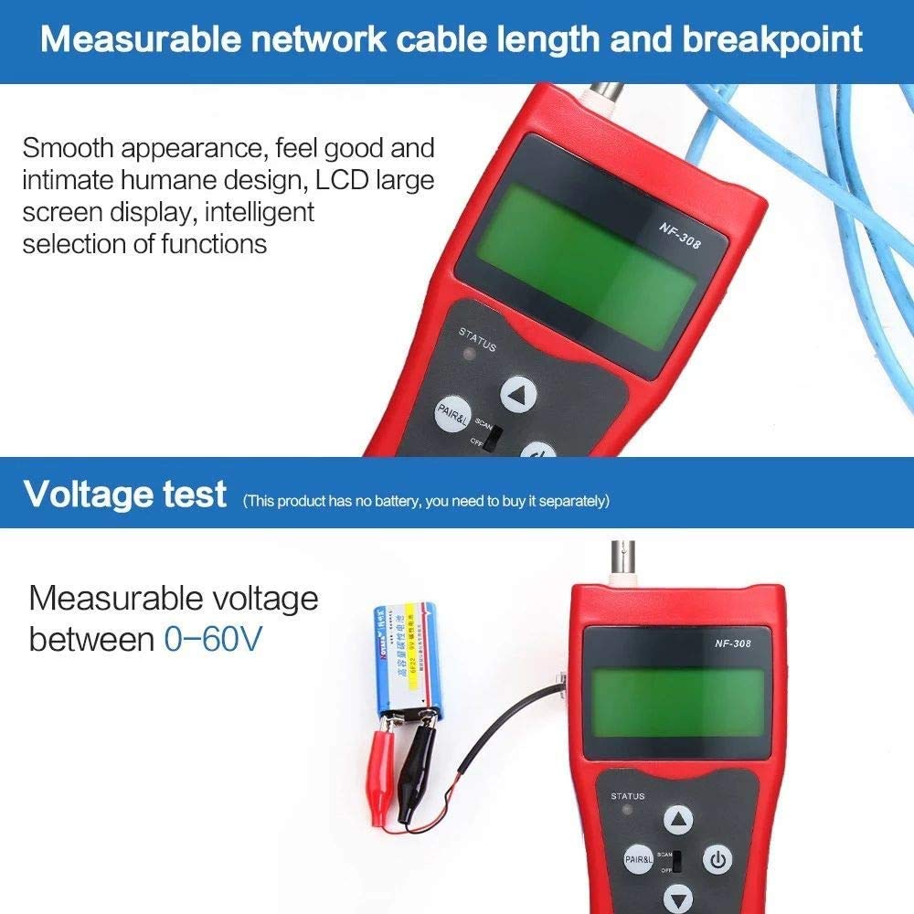 Professional Multi-Functional LCD Network Cable Tester - High Precision RJ11 RJ45 Coaxial Wire Length Finder with Remote Adapter for Ethernet, LAN, Phone Line Testing & Network Installation
