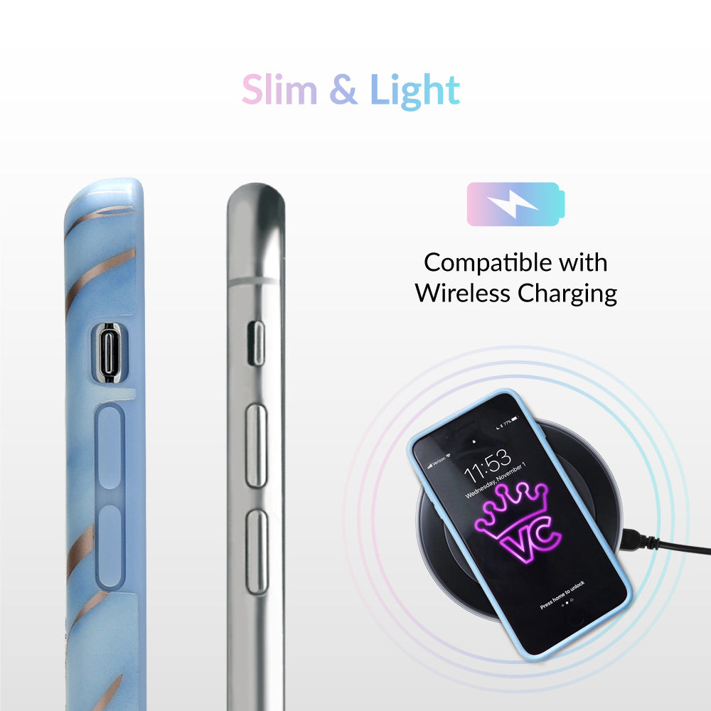Sky Blue Rose Gold Chrome Marble iPhone Case - Elegant Protective Cover for iPhone 12/13/14 Pro Max | Perfect for Everyday Use, Travel & Gift Giving