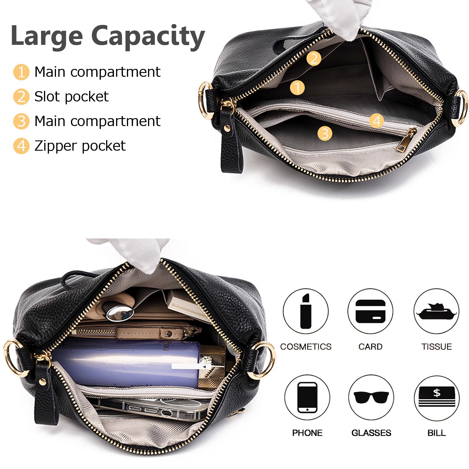 Genuine Leather Hobo Bags for Women - Small Crossbody Purse with 2 Adjustable Straps, Shoulder Bag & Tote Handbag | Perfect for Work, Travel & Everyday Use