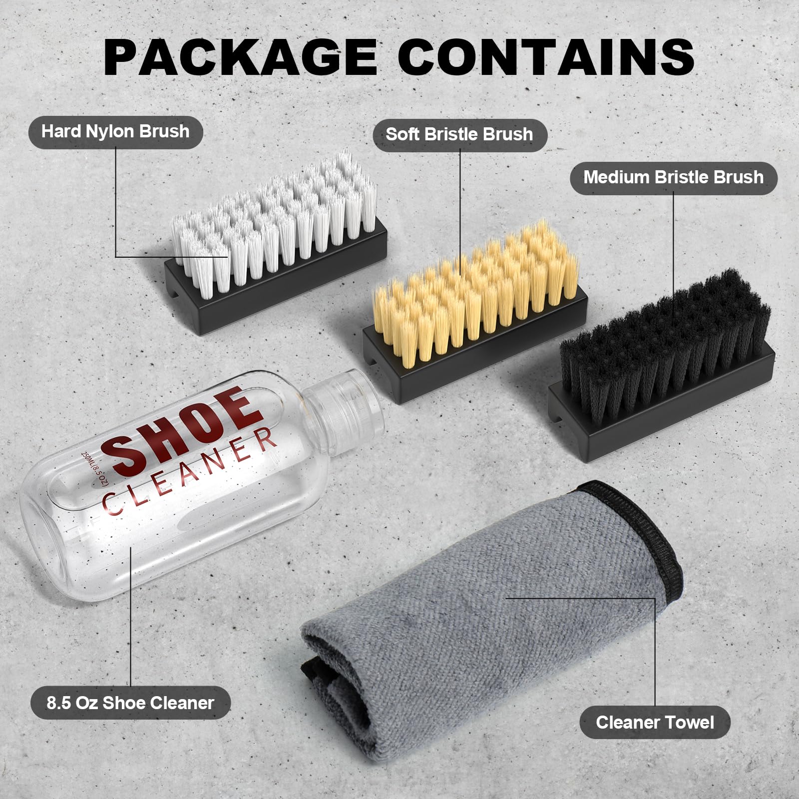 Premium Shoe Cleaner Kit - 8.5Oz with 3 Brushes & Towel for Sneakers, Boots & Fabric | Perfect for Gym & Outdoor Use