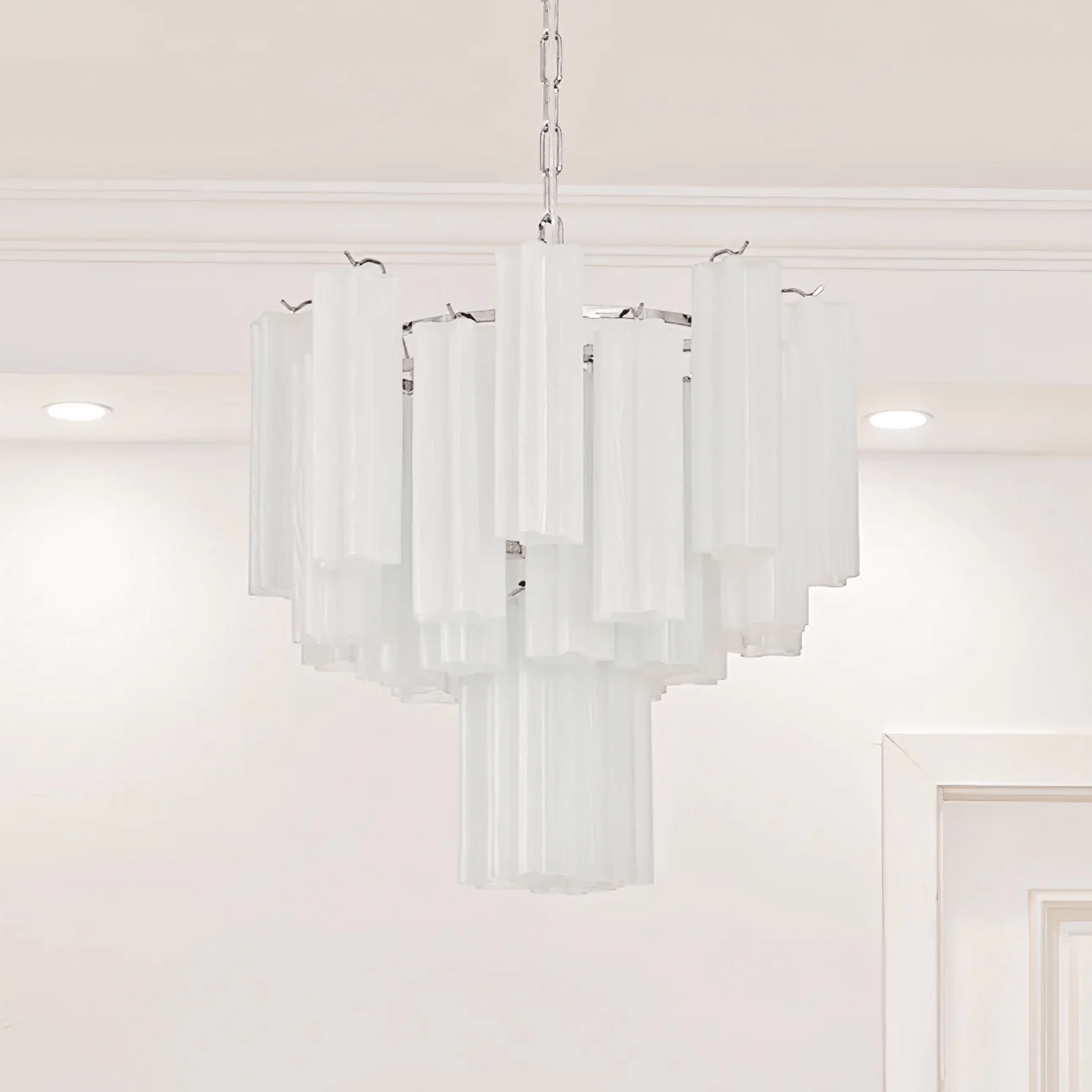 Frosted Glass Tube Chandelier - Modern Crystal Ceiling Light Fixture for Dining Room, Living Room & Bedroom - Elegant Lighting for Home Decor & Interior Design