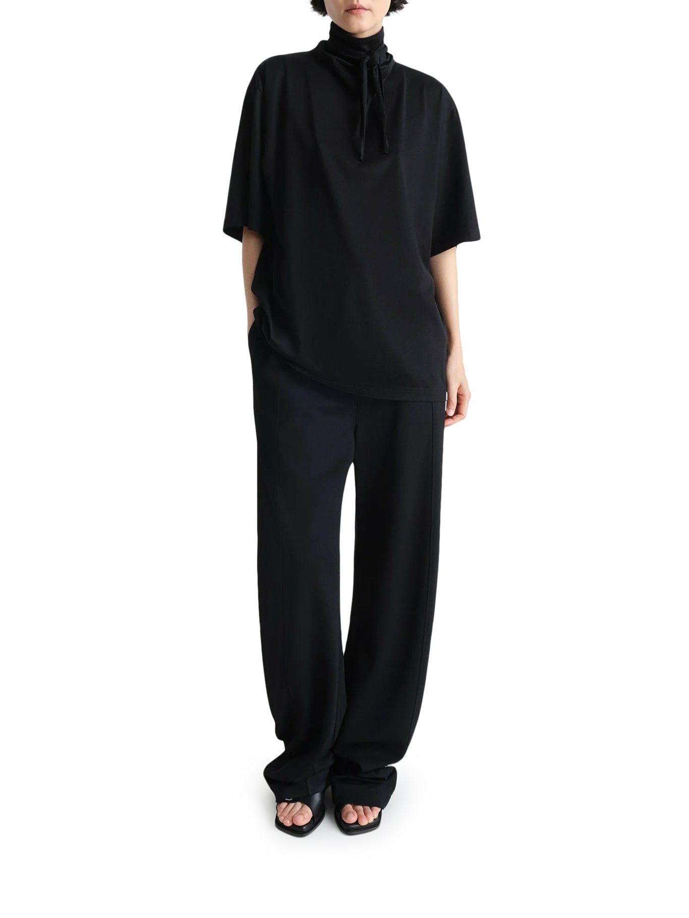 Lemaire Foulard T-Shirt for Women - Soft Cotton Blend Black Top (Style: TO1384LJ1018 BK999Black) | Perfect for Casual Wear, Layering & Everyday Outfits