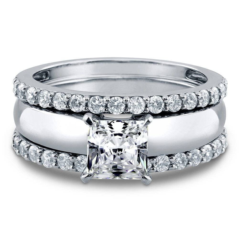 BERRICLE 1.2 Carat Princess Cut Cubic Zirconia Sterling Silver Solitaire Engagement & Wedding Ring Set for Women - Rhodium Plated, Size 4-10 - Perfect for Proposals, Anniversaries & Bridal Jewelry