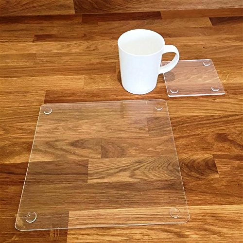 Clear Square Placemat and Coaster Set - 6-Piece Large Dining Table Protectors for Home, Kitchen, and Restaurant Use