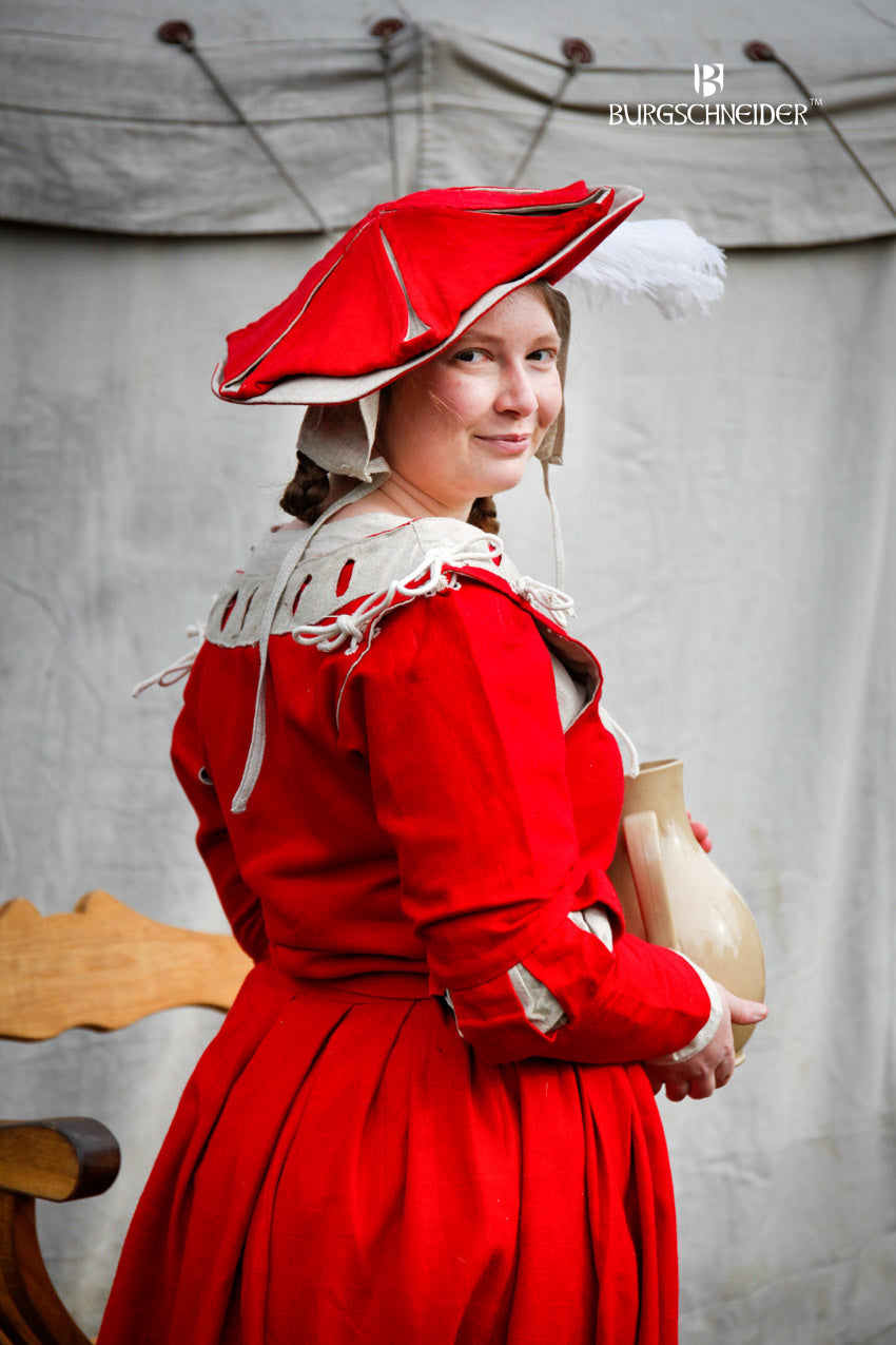 Landsknecht Renaissance Sleeves Floral Red & Natural - Perfect for Historical Reenactments, LARP, and Renaissance Fairs
