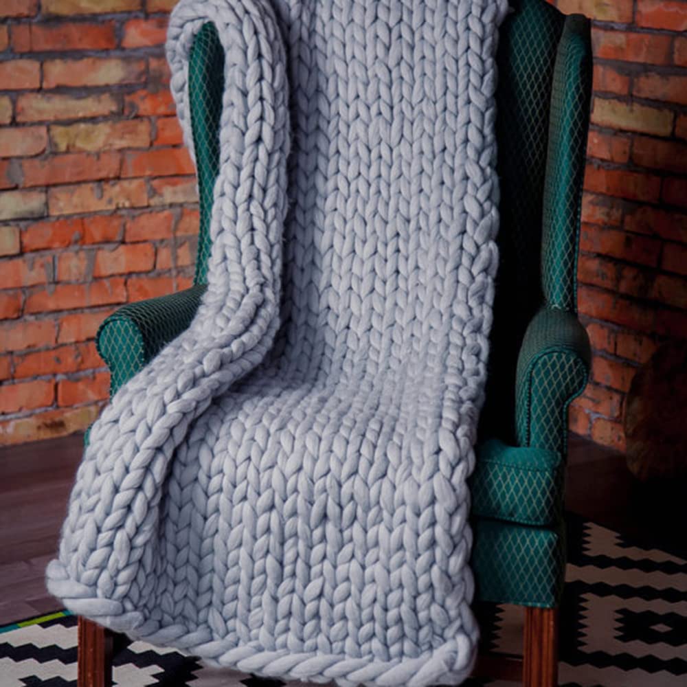 Handmade Chunky Knit Blanket - 1.3x1.7M Light Grey Warm Throw Blanket for Sofa, Bed & Winter Cozy Nights | Premium Knitting Blanket for Home Decor & Gift