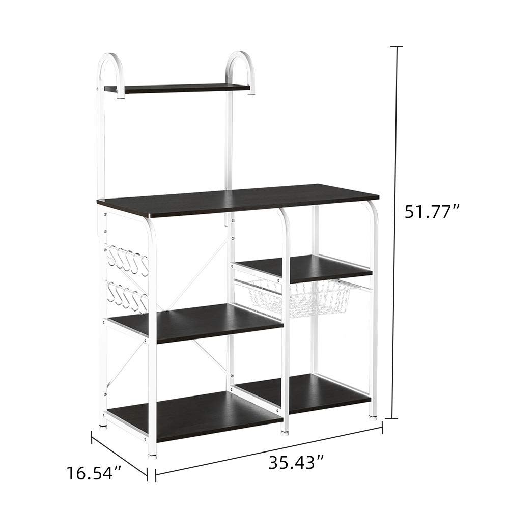 4-Tier Kitchen Baker's Rack with Slide-Out Cart & Glass Holder - Retro Metal Storage Shelf for Spices, Wine & Microwave - Perfect for Kitchen Organization & Small Space Workstations