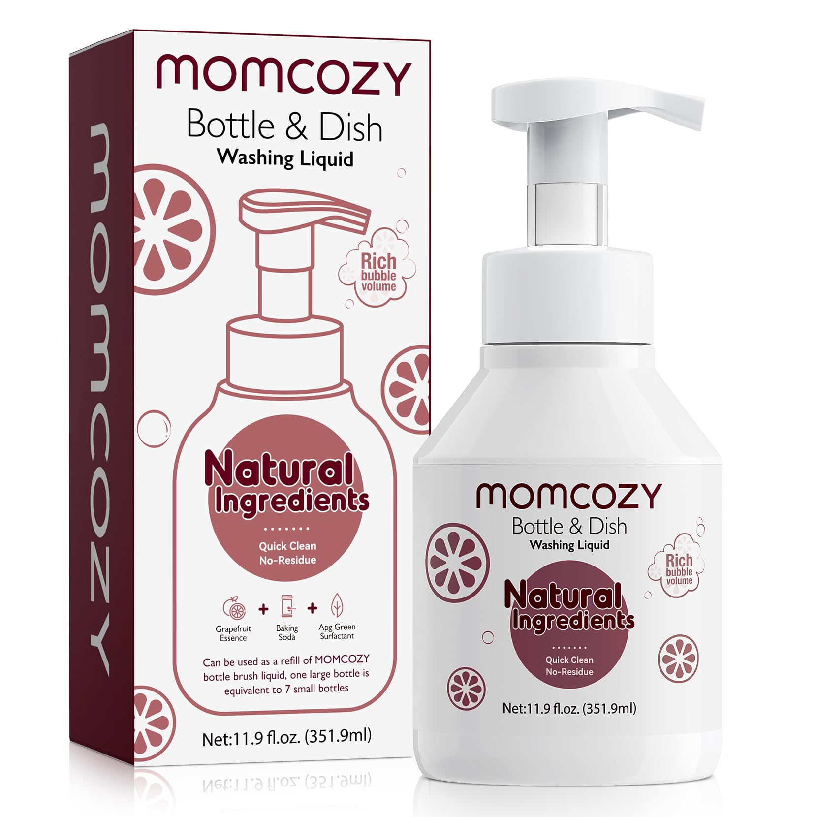 Momcozy Bottle Brush Cleaning Fluid - 11.9oz Natural Foam Cleaner for Baby Bottles, Breast Pump Parts & Pacifiers | Powerful Deep Cleaning Solution for Momcozy Press Foaming Bottle Brush Set | Safe for Infant Feeding Accessories
