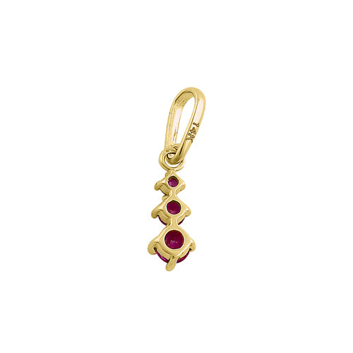 14K Solid Yellow Gold Triple Round Ruby CZ Pendant Necklace for Women - Elegant Jewelry Gift for Birthday, Anniversary & Special Occasions