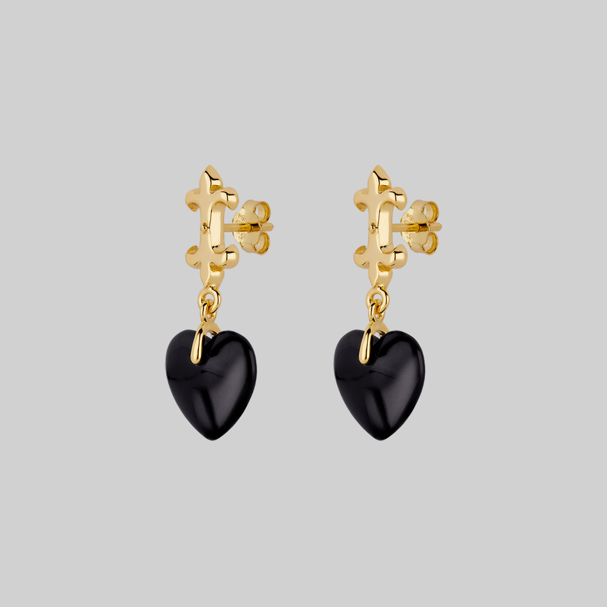 Medieval Black Glass Heart Drop Earrings - Gold Plated Gothic Jewelry for Women | Perfect for Renaissance Fairs, Cosplay & Dark Romance Outfits