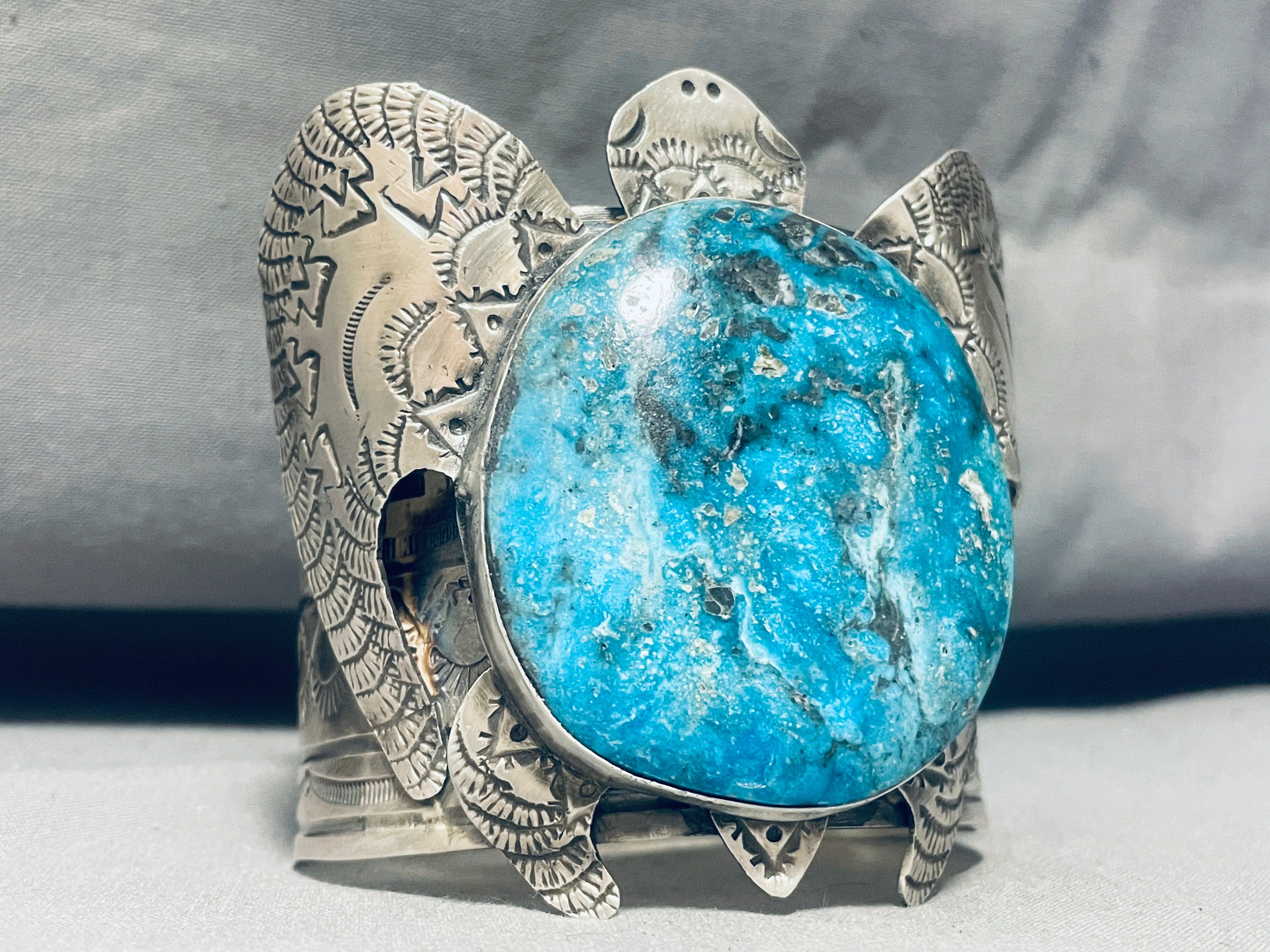 164 Grams Sterling Silver Navajo Turquoise Cuff Bracelet for Men - Authentic Native American Handmade Jewelry - Perfect for Gifts, Weddings & Special Occasions