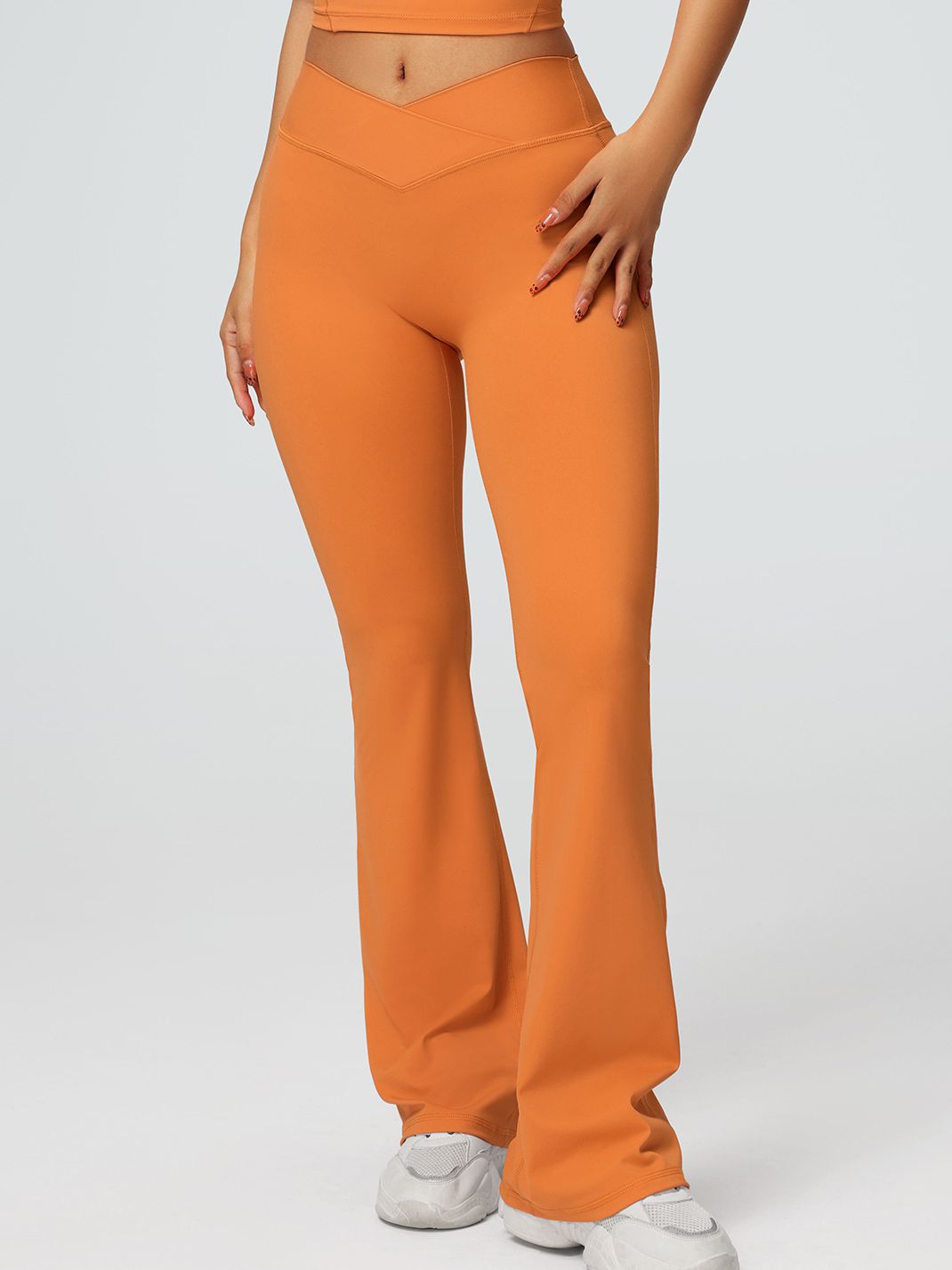 ZASUWA Women's V-Shaped Waist Solid Color Flare Leggings - High Waist Yoga Pants for Workout, Running & Casual Wear
