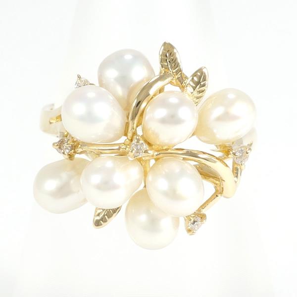 18K Yellow Gold Pearl and Diamond Ring - 0.04ct Diamond & 4mm Pearl - Size 9 - 3.6g - Vintage Jewelry for Women - Perfect for Weddings, Anniversaries & Special Occasions