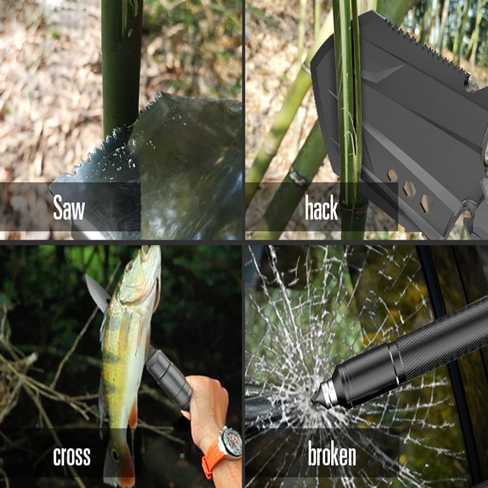 10-in-1 Multifunction Tactical Camping Shovel - Portable Folding Survival Spade Tool for Hiking, Emergency, Gardening & Outdoor Adventures | Compact Rescue Shovel for Camping, Self-Driving & Survival Kits