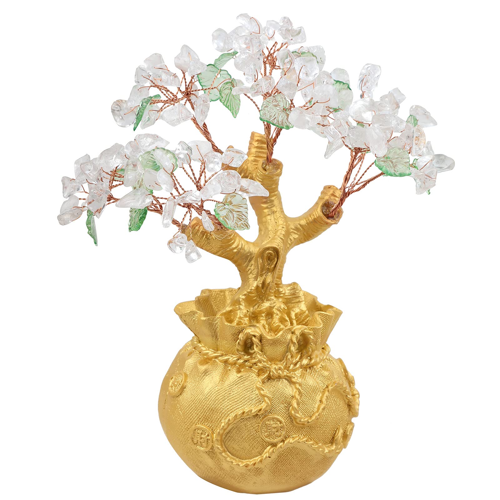 RockCloud Crystal Money Tree with Golden Money Bag - Feng Shui Wealth & Luck Bonsai for Home Office Decor | Natural Rock Crystal Ornament | Perfect for Desk Decor, Housewarming Gift & Positive Energy Space