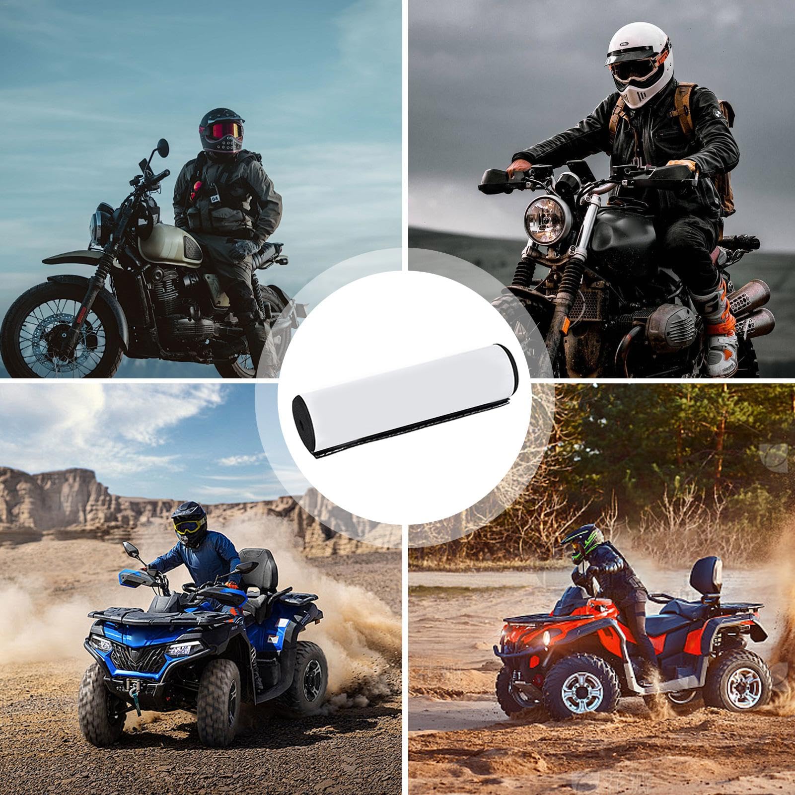 **Motorcycle & Bike Handlebar Foam Pad - Round Cushion Protector for Comfort & Safety - Ideal for Cargo Delivery, Traveling, Commuting - White**