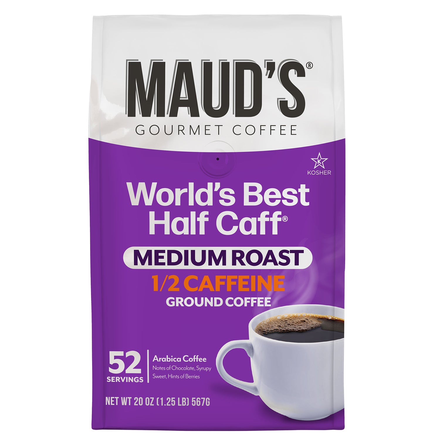 Maud's Half Caffeine Ground Coffee - Medium Roast Arabica Beans for Smooth Flavor | Perfect for Morning Brew & Afternoon Pick-Me-Up