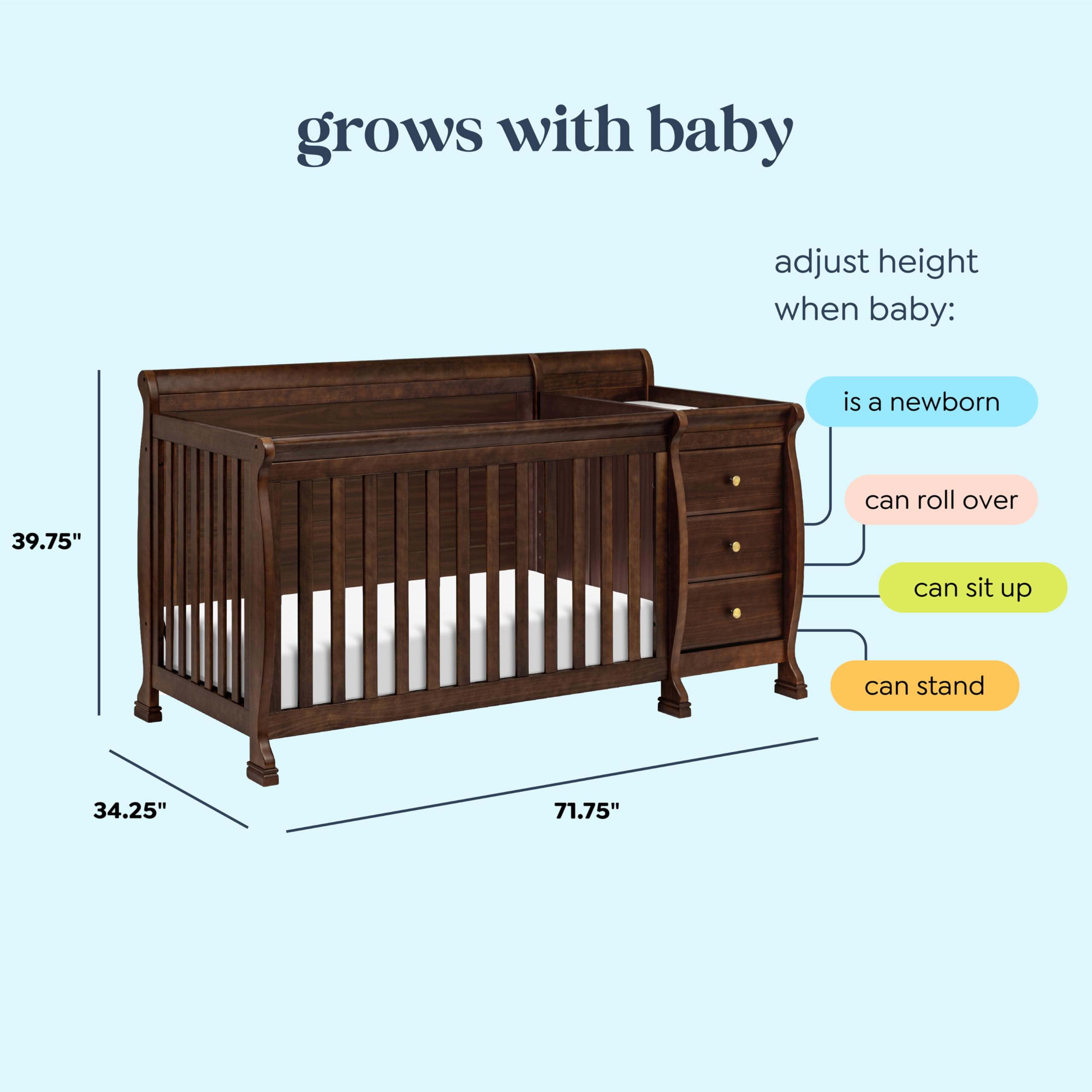 DaVinci Kalani 4-in-1 Convertible Baby Crib with Changing Table - GREENGUARD Gold Certified - Converts to Toddler Bed, Daybed & Full-Size Bed - 4 Adjustable Mattress Heights - White - Perfect for Nursery, Bedroom & Guest Room