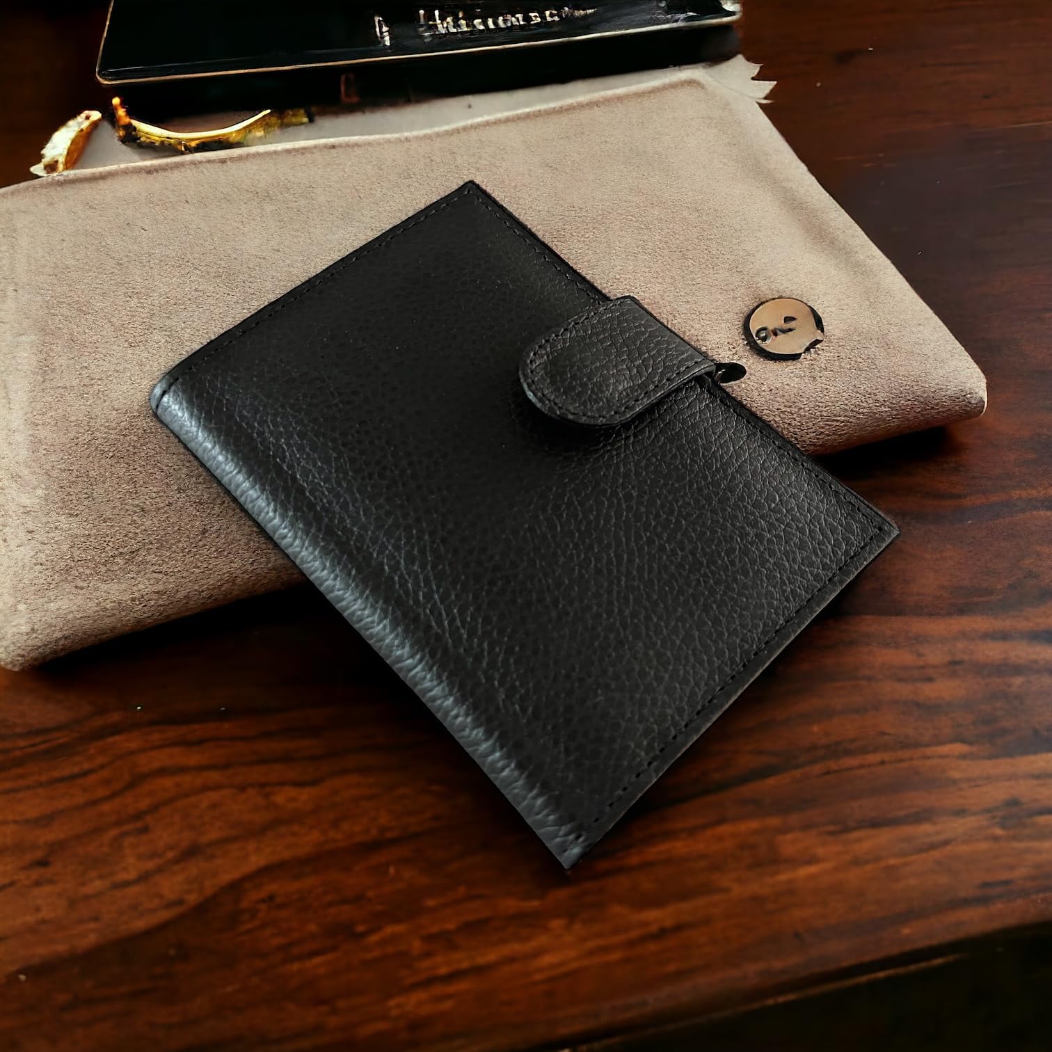 PERRÉ Genuine Leather Passport Holder Cover - RFID Blocking Travel Wallet for Men & Women - Black Leather Passport Case for International Flights & Business Trips