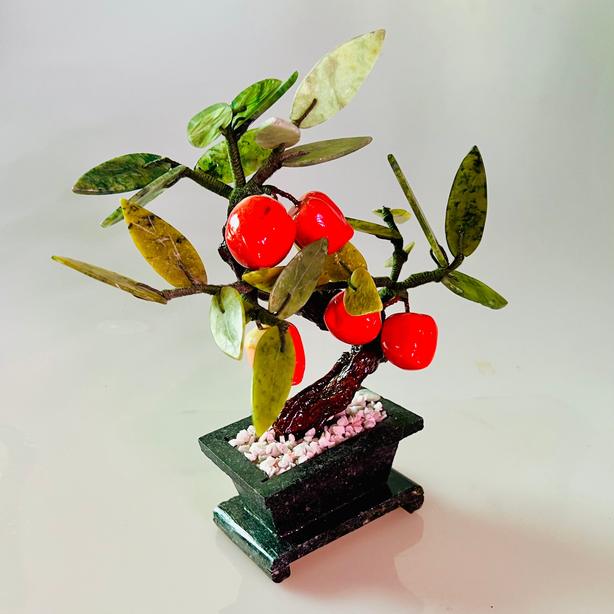 Hand Carved Serpentine Peach Tree Sculpture - Natural Stone Home Decor for Living Room, Office & Garden | Feng Shui Gift & Zen Decor