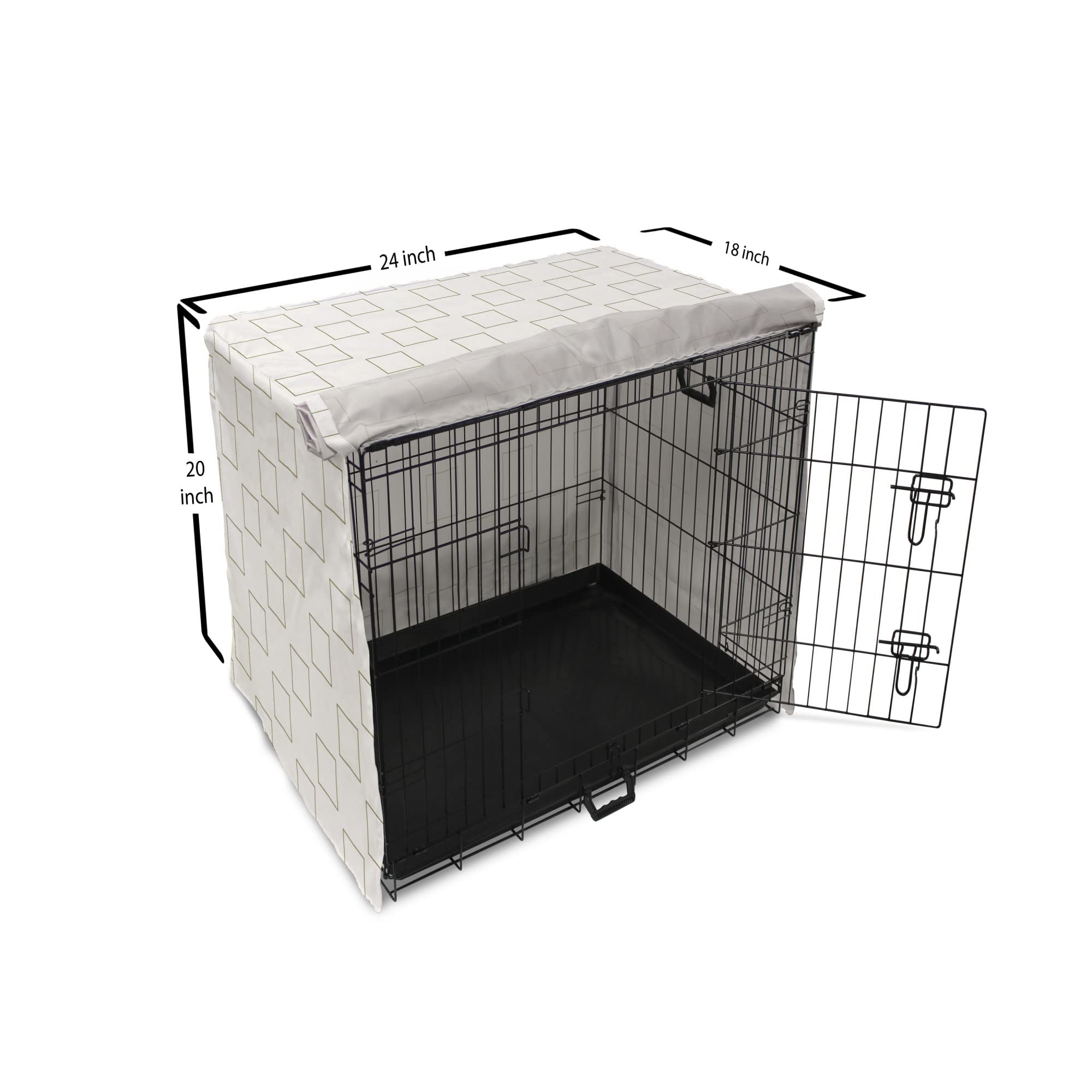 Ambesonne Minimalist Dog Crate Cover - Geometric Curved Squares Pattern Pet Kennel Cover for Medium Dogs & Cats, 24 Inch, White Dust - Perfect for Living Room, Bedroom & Home Decor