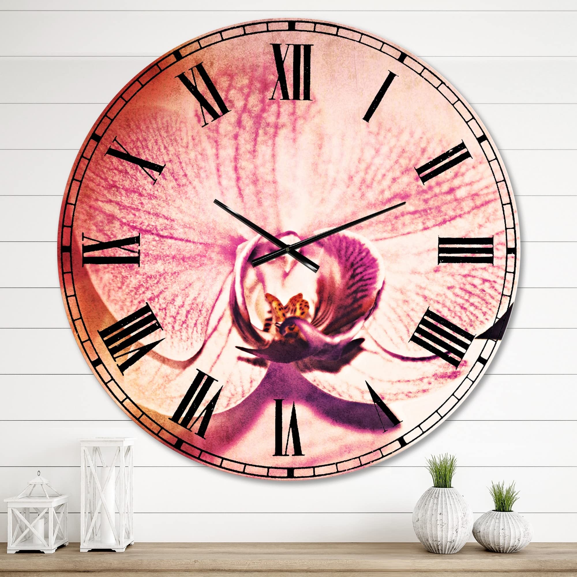 Designart 'Beautiful Pink Orchid Flowers' Large Wall Clock - 38 x 38 Inches - Elegant Home Decor for Living Room, Bedroom & Office