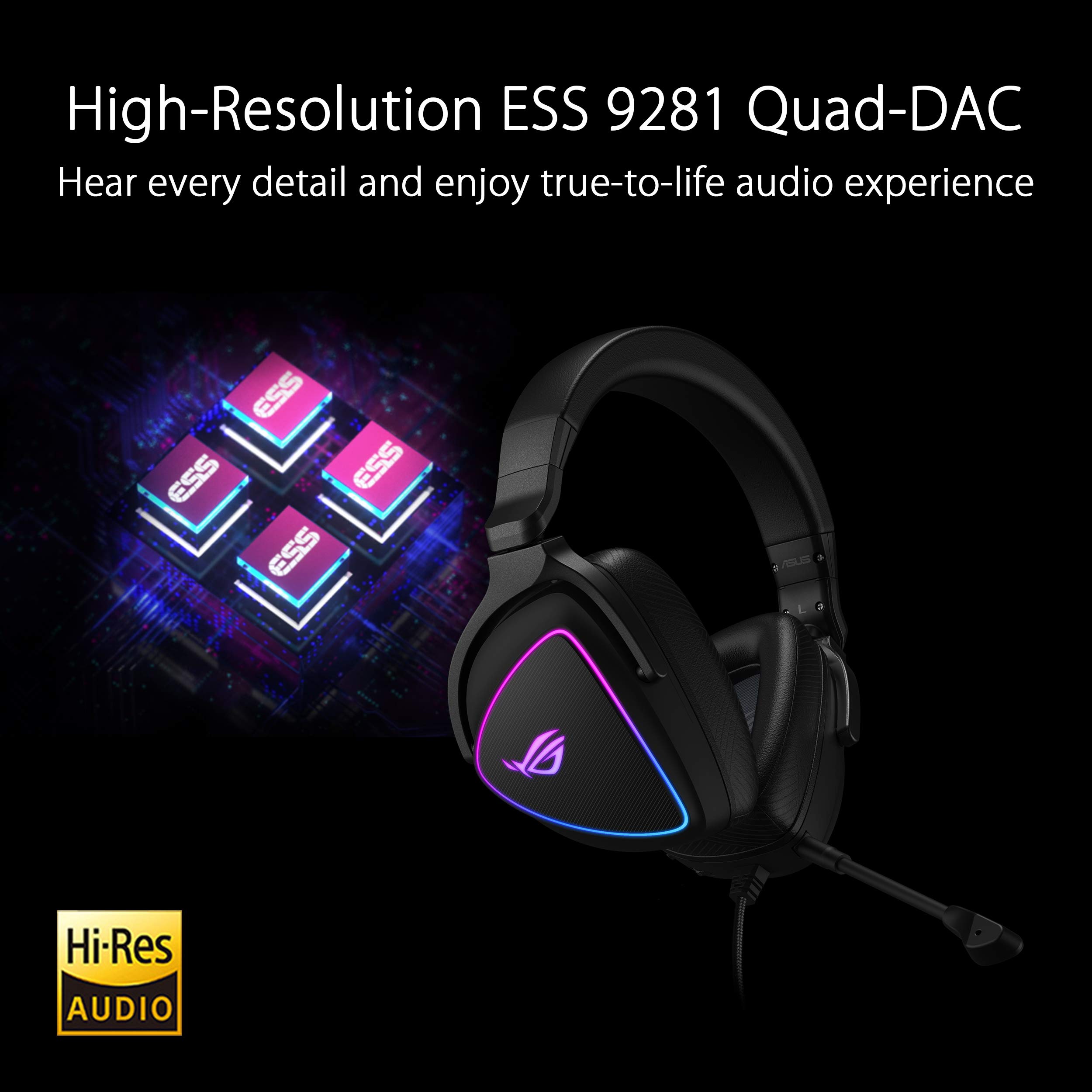 ASUS ROG Delta S USB-C Wired Gaming Headset with AI Noise Cancellation & RGB Lighting - Compatible with PC, Nintendo Switch, PS5 - Perfect for Competitive Gaming & Immersive Audio Experience