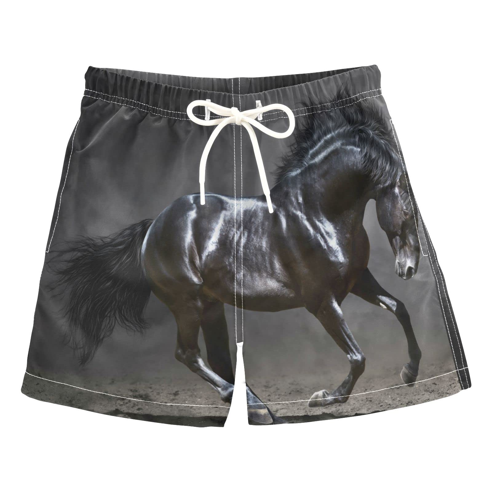 AMICHIC Boys Black Horse Swim Trunks for Toddlers 2-8 Years - Quick Dry Bathing Suits with UPF Protection - Comfortable Kids Swimwear for Beach, Pool & Water Play