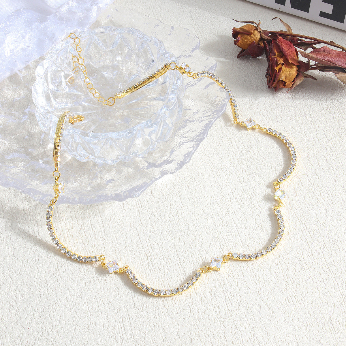 Sparkle Wavy Rhinestone Tennis Choker Necklace for Women | Elegant Crystal Statement Jewelry for Party, Wedding & Evening Wear | A8278