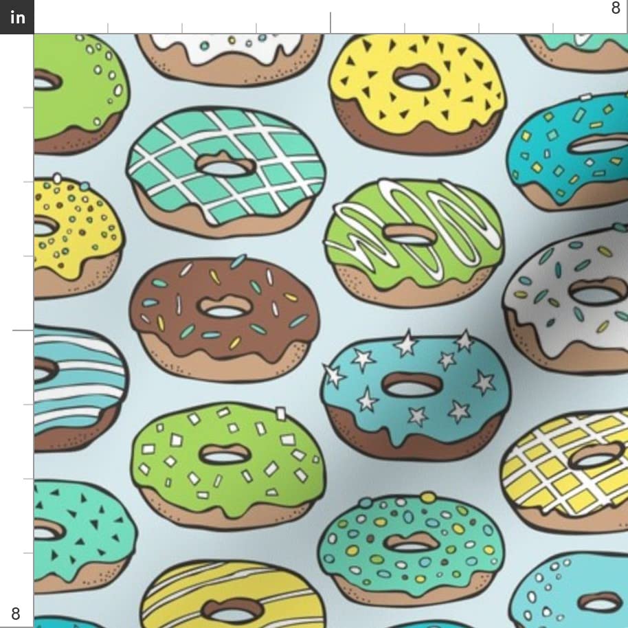 Donut Printed Velvet Fabric by The Yard - Blue Spring Summer Food Sweets Candy Cookies Comic Design for Upholstery, Home Decor & Apparel | Perfect for DIY Projects, Curtains, Throw Pillows & Fashion Sewing