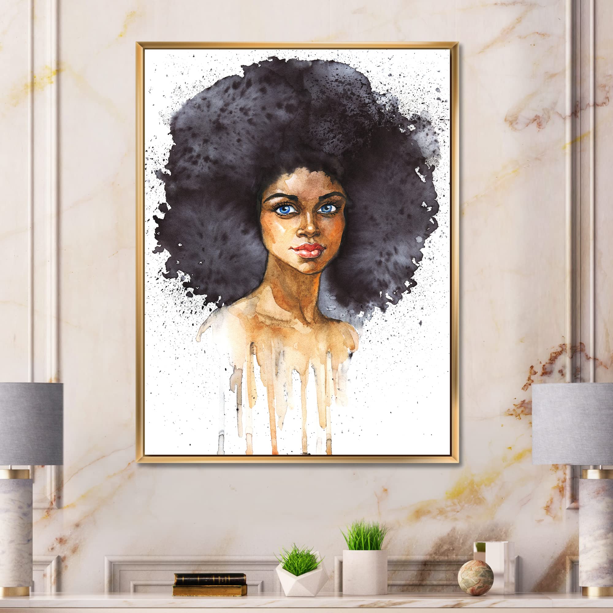 Modern Framed Canvas Wall Art - African American Woman Portrait X - Home & Office Decor - Perfect for Living Room, Bedroom or Office Wall Decor