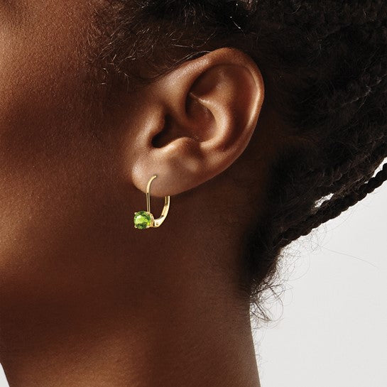 14K Yellow Gold 1.10 CTW Round Peridot Leverback Earrings - Elegant Jewelry for Women, Perfect for Weddings, Parties & Special Occasions