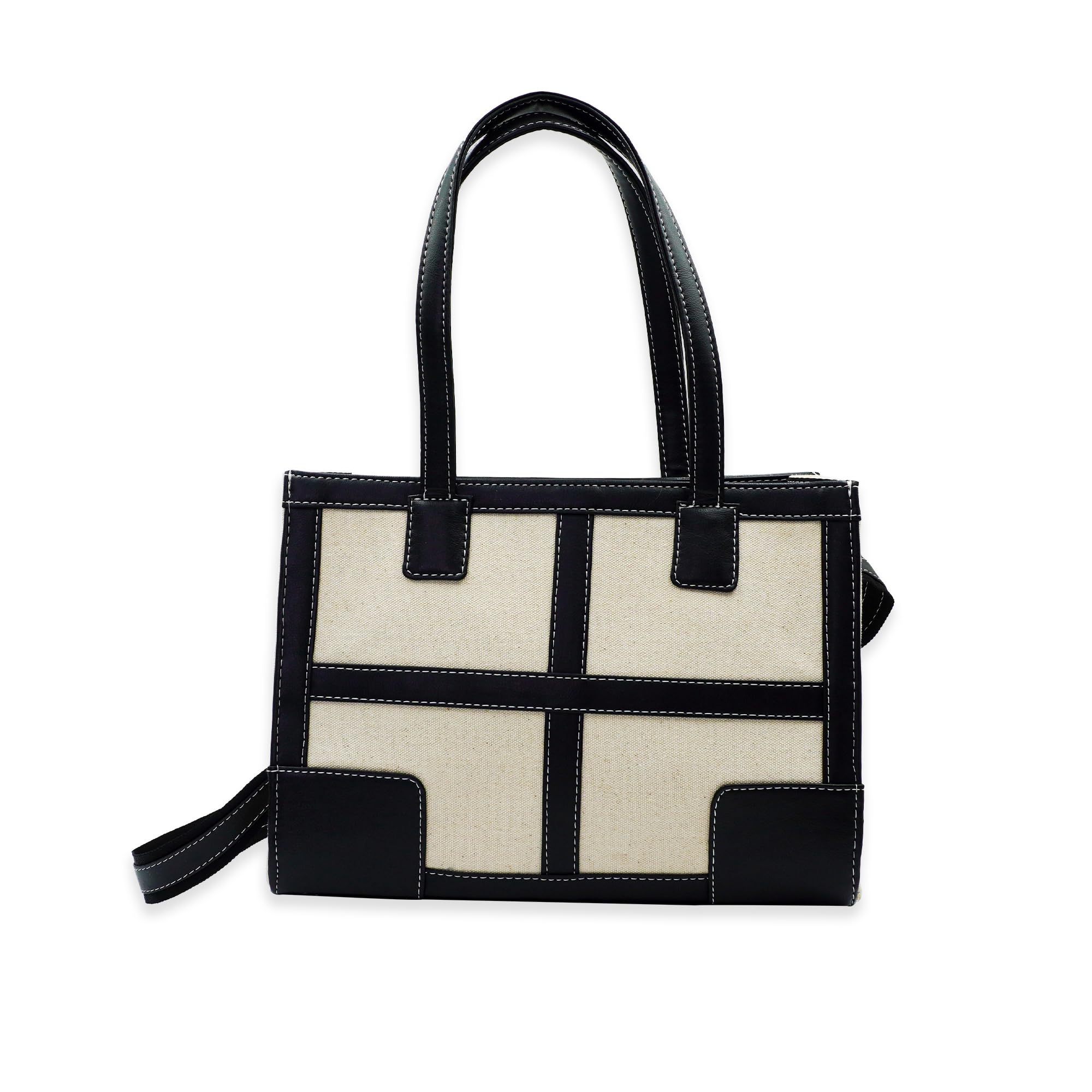 Stylish 12 Inch Canvas Tote Bag with Front Pocket - Women's Work Shoulder Bag for Office, College & Travel | Durable Casual Handbag & Small Briefcase | Perfect for Business, Commuting & Campus Life (0059)