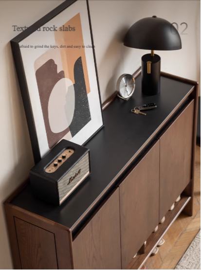 Solid Oak Wood Modern Shoe Rack with Rock Board Design - Stylish Shoe Storage for Entryway, Living Room, or Bedroom Organization