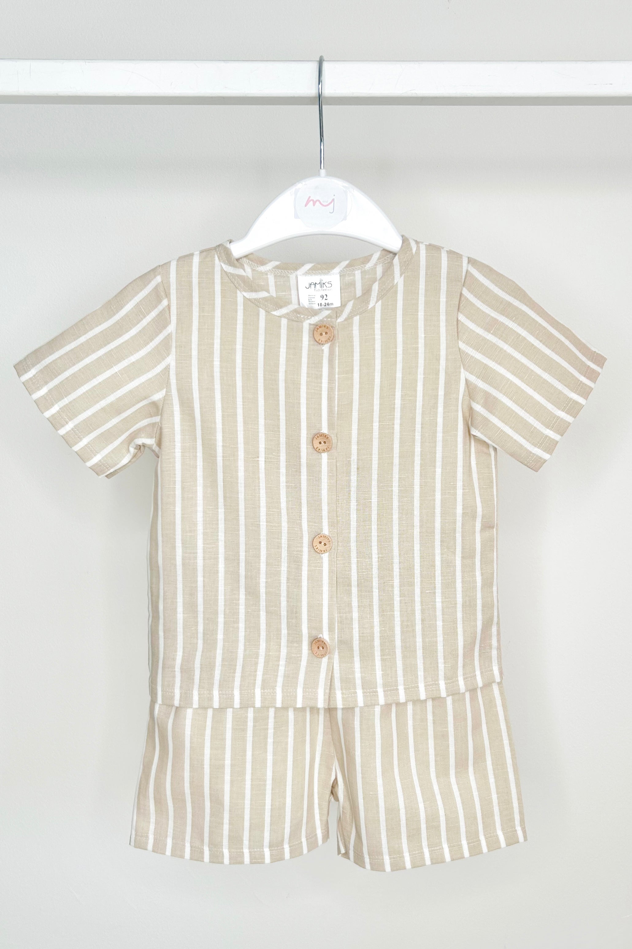 Zuri Beige Striped Shorts for Women - Comfortable Casual Summer Shorts with Elastic Waist - Perfect for Beach, Gym, and Everyday Wear
