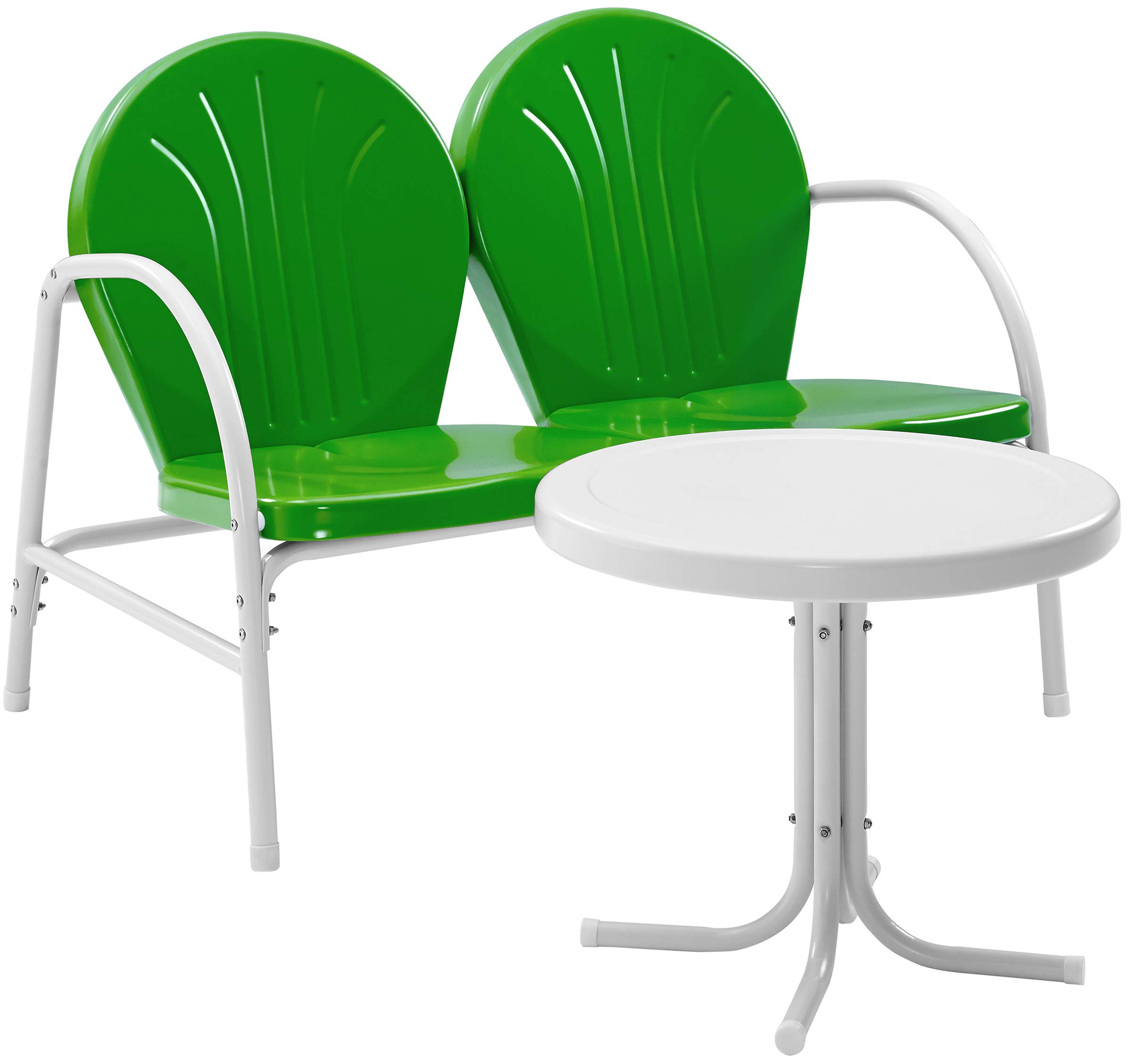 **Crosley Griffith 2-Piece Retro Metal Outdoor Patio Set - Side Table & Loveseat for Porch, Garden, or Backyard - Grasshopper Green | Vintage-Inspired Outdoor Furniture for Relaxing & Entertaining**