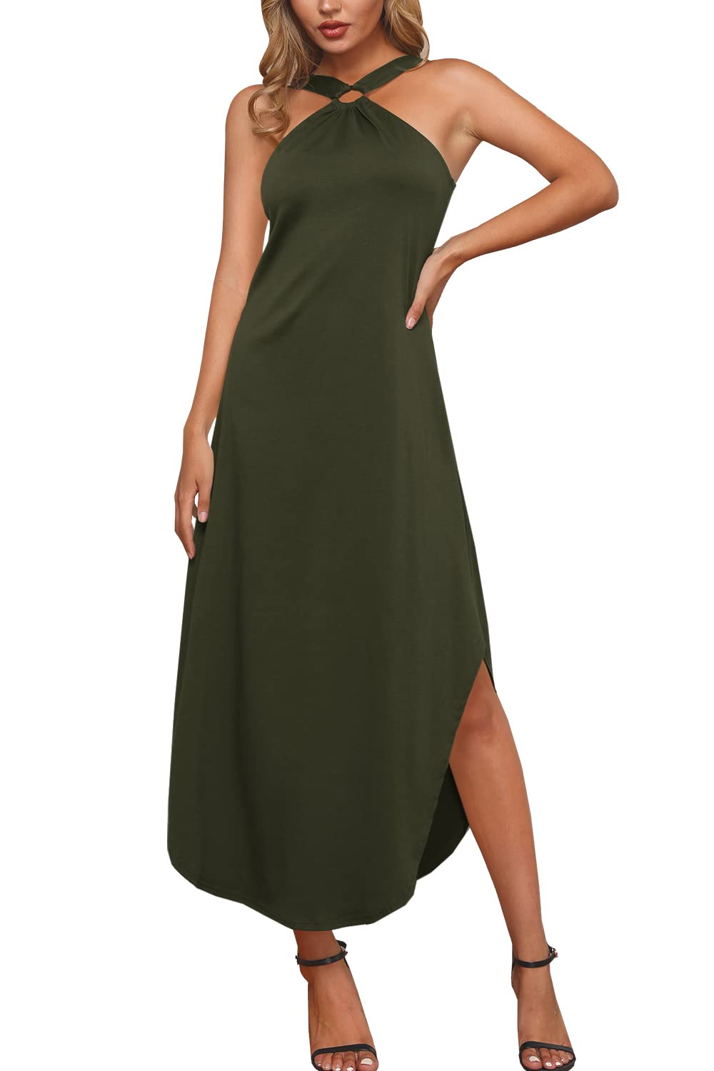 Clarisbelle Women's Summer Criss Cross Halter Maxi Dress with Pockets - Flowy Beach Cover Up, Boho Chic Wedding Guest Dress, Vacation Outfit for Tropical Getaways