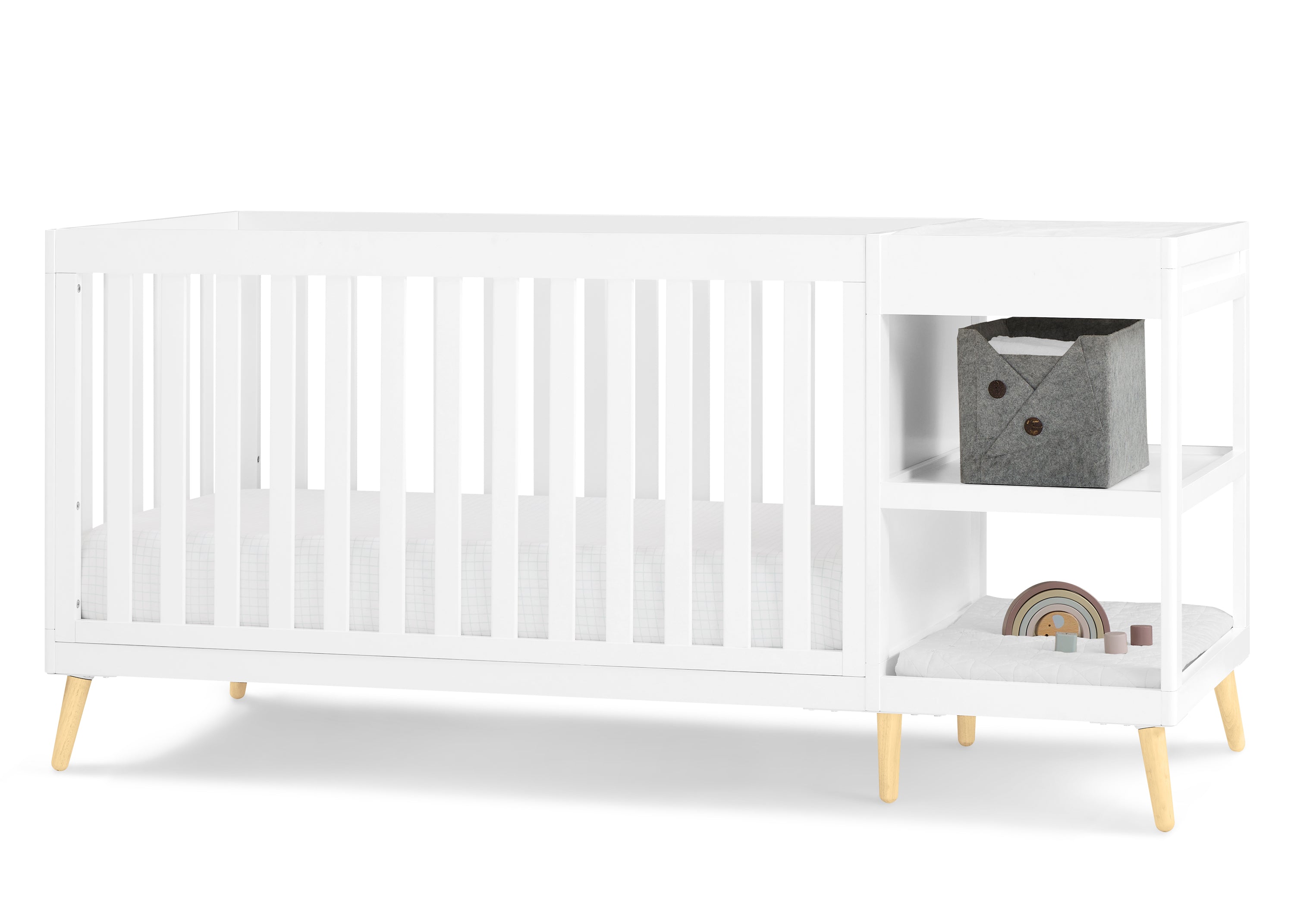 Essex 4-in-1 Convertible Baby Crib with Changer - White Nursery Furniture for Newborn to Toddler | Perfect for Bedroom, Daycare & Nursery Decor