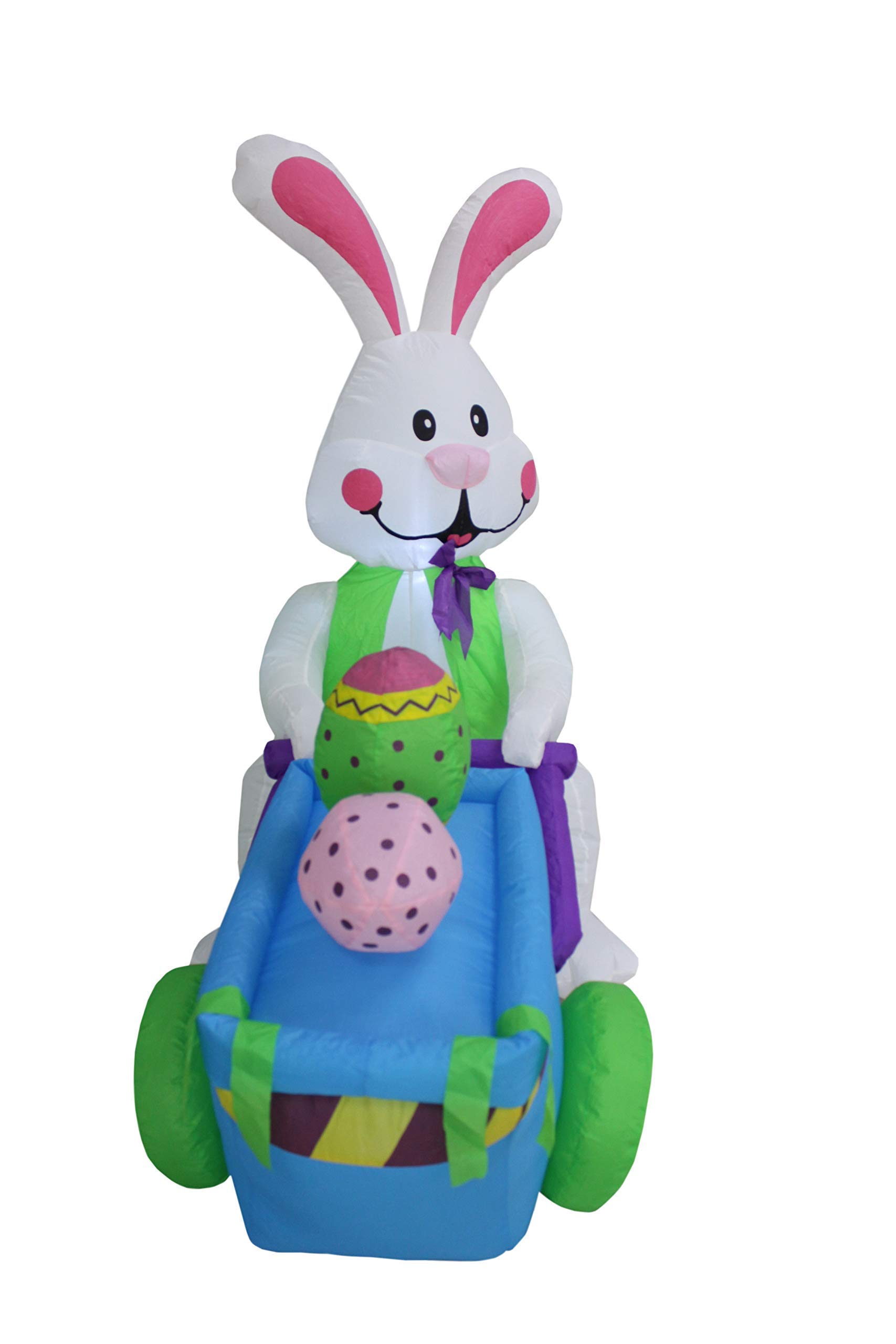 4ft Inflatable Easter Bunny with Cart & 6ft Inflatable Uncle Sam on Rocket Ship - Patriotic Party Decorations Bundle for Easter & Independence Day Celebrations, Backyard Decor, Holiday Events