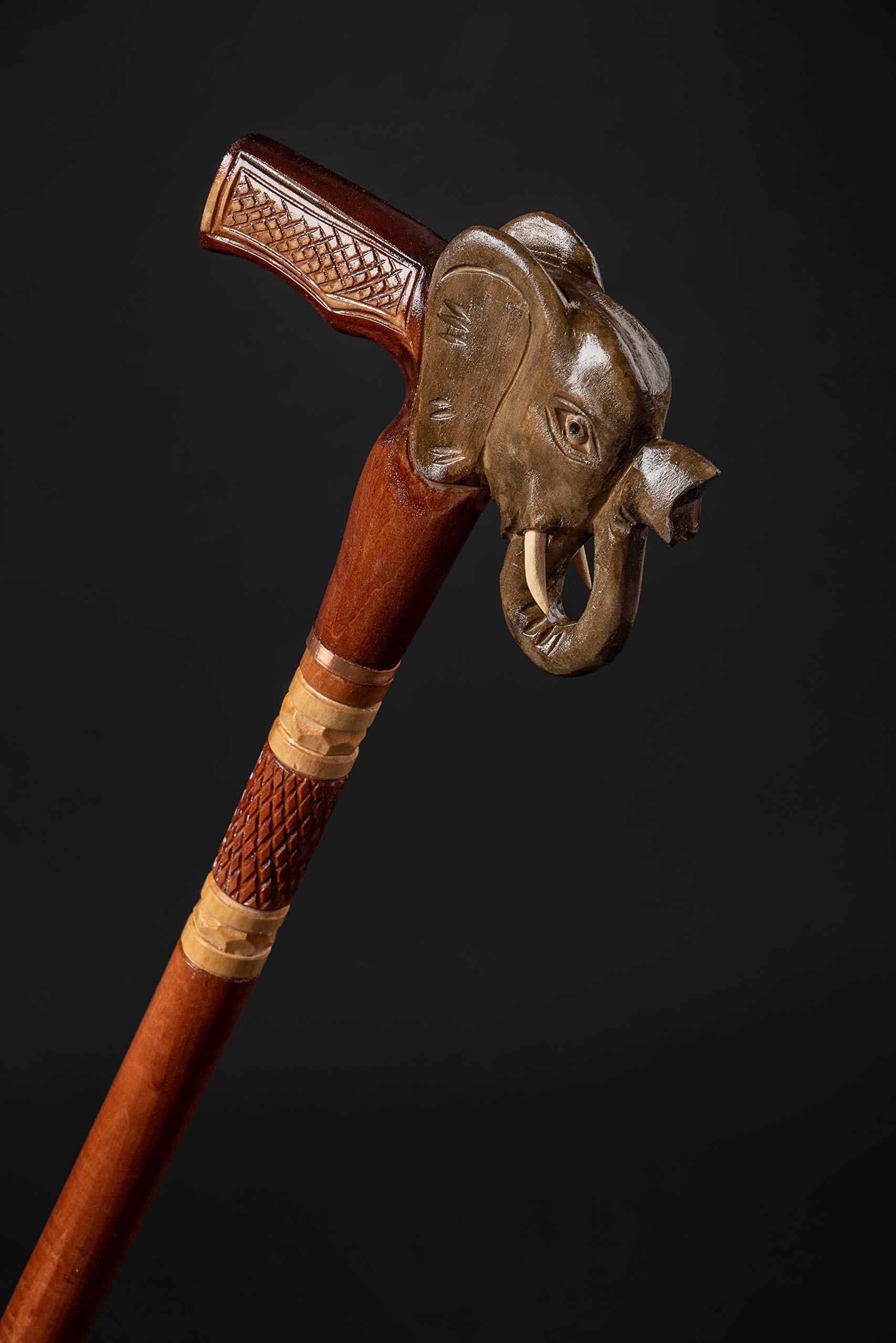 Hand Carved Wooden Elephant Cane with Rubber Tip - Fashionable Walking Stick for Men & Women - Handmade Hiking Staff - Perfect Gift for Seniors & Outdoor Enthusiasts - Ideal for Daily Use, Hiking & Travel