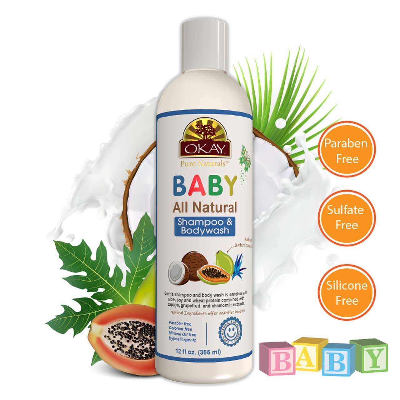Organic Baby Shampoo & Body Wash - Sulfate, Silicone, Paraben Free - Gentle Cleansing for Sensitive Skin & Hair - 12 oz Made in USA - Perfect for Newborns, Infants & Toddlers Daily Bath Time