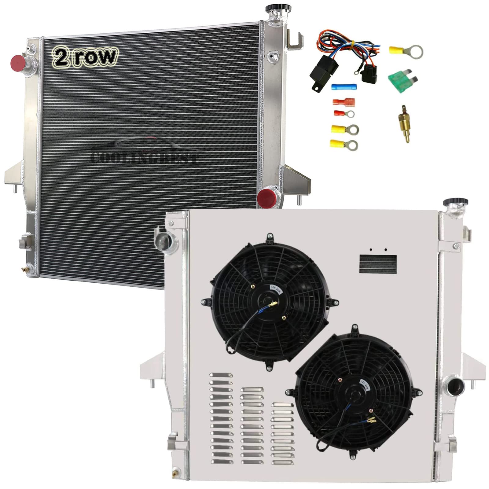 36MM Aluminum Radiator Replacement for 2003-2009 Dodge Ram 2500 3500 & 2008-2010 Ram 4500 5500 with 5.9L/6.7L Cummins Diesel - 2 Row Crossflow Radiator with Electric Fan Shroud & Thermostat Kit - Heavy Duty Cooling for Towing & Off-Road Use