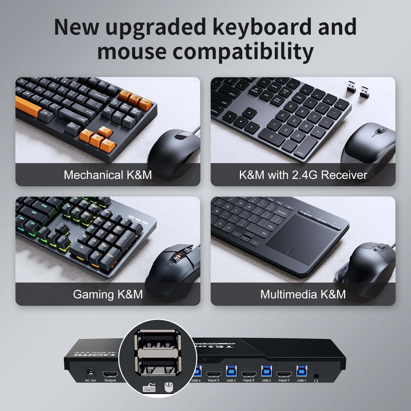 TESmart USB 3.0 HDMI KVM Switch 4 Port - 4K@60Hz 1 Monitor for 4 Computers | Supports Headset, Audio & Microphone | EDID Emulator, Hotkey & Remote Switch | Perfect for Home Office, Gaming & Multi-Device Workstations