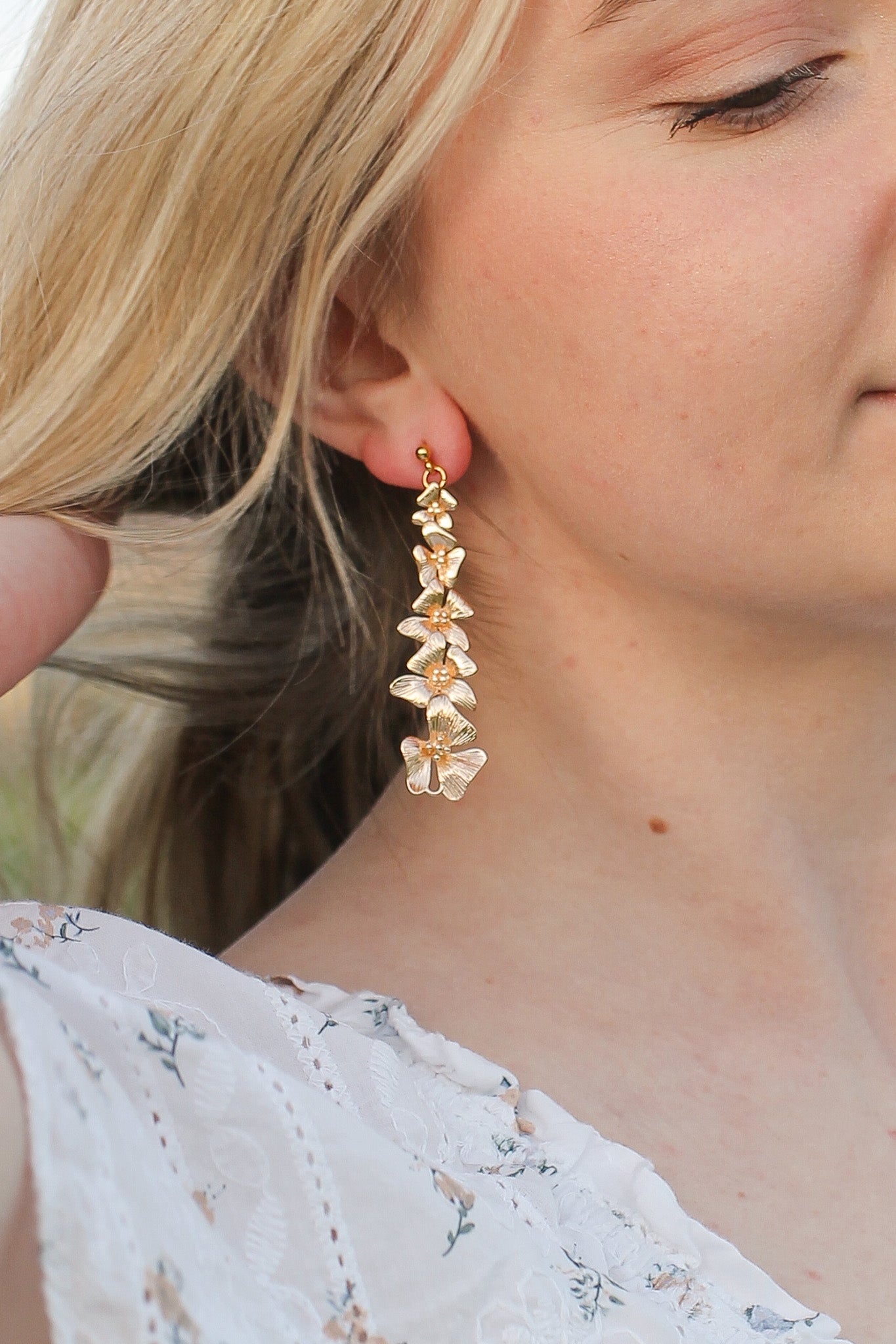 Annabeth Gold Flower Dangle Earrings for Women - Elegant Floral Drop Earrings for Party, Wedding & Everyday Wear
